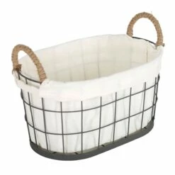 Lined Oval Wire Storage Basket, Large -Storage supplies shop lined oval wire storage basket large 1