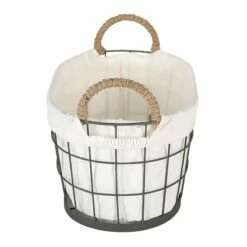 Lined Oval Wire Storage Basket, Large -Storage supplies shop lined oval wire storage basket large 2