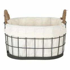 Lined Oval Wire Storage Basket, Medium