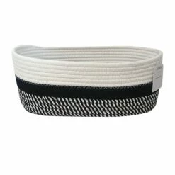 Marly Black Striped Round Storage Basket, Medium