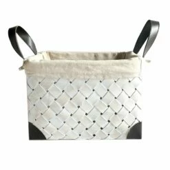 Medium Rectangle Chip Wood Woven Basket/Leather Handle