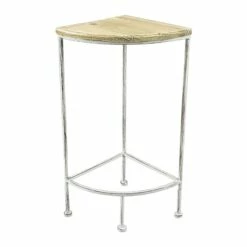 Metal Corner Plant Stand With Wood Top Grey, Small