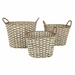 Natural & White Woven Basket, 10"