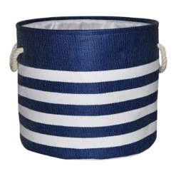 Providence Blue Striped Round Storage Basket, Large