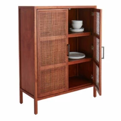 Rattan 2-Door Wooden Cabinet, 47" -Storage supplies shop rattan 2 door wooden cabinet 47 5