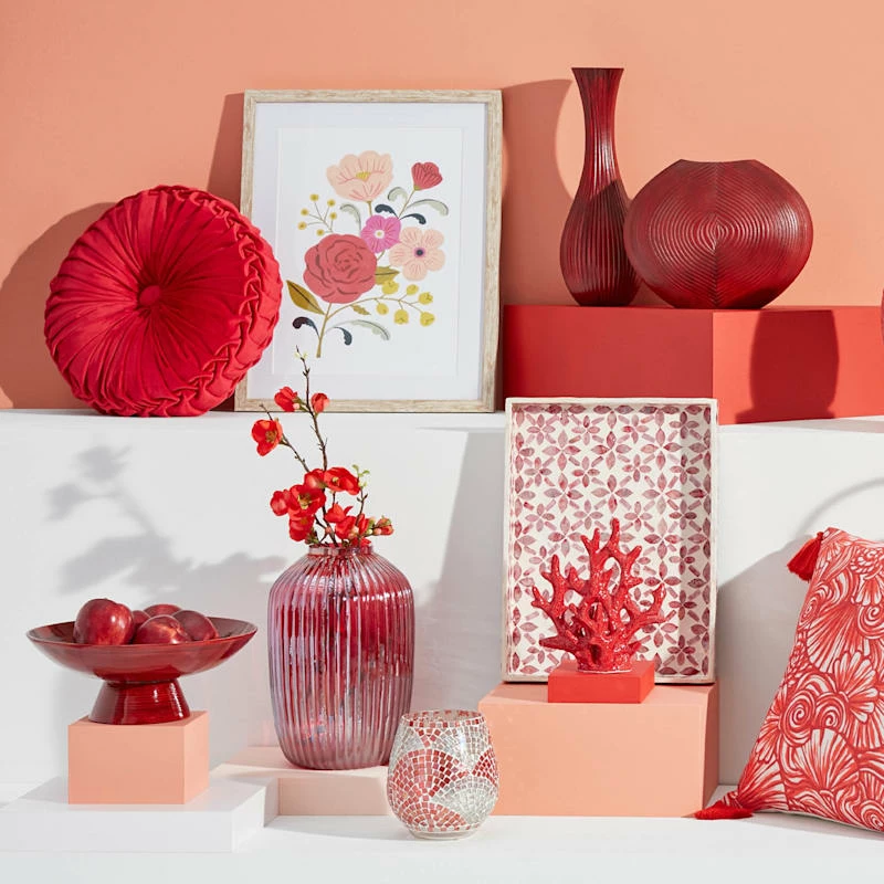 Red Bamboo Bowl, 13.5" 3 Red Bamboo Bowl, 13.5"