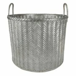 Round Bamboo Silver Basket Size L