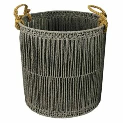 Round Dark Grey Paper String Basket, Medium