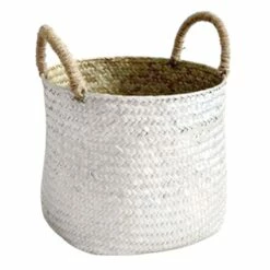 Round Metallic Seagrass Basket Silver M
