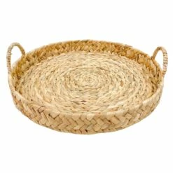 Round Natural Wicker Woven Decorative Tray, 17"