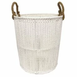 Round White Paper String Storage Basket, Large