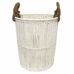 Round White Paper String Storage Basket, Small