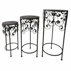 Round Wood Top With Scroll Metal Plant Stand, Medium
