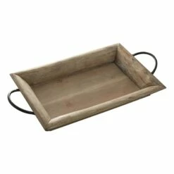 Rustic Wood Tray With Metal Handles, 21x11