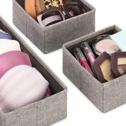 Set Of 4 Fabric Drawer Organizers, Black Herringbone -Storage supplies shop set of 4 fabric drawer organizers black herringbone 5