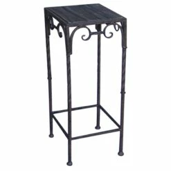 Square Wood Top Plant Stand With Brown Twist Metal Leg, Large