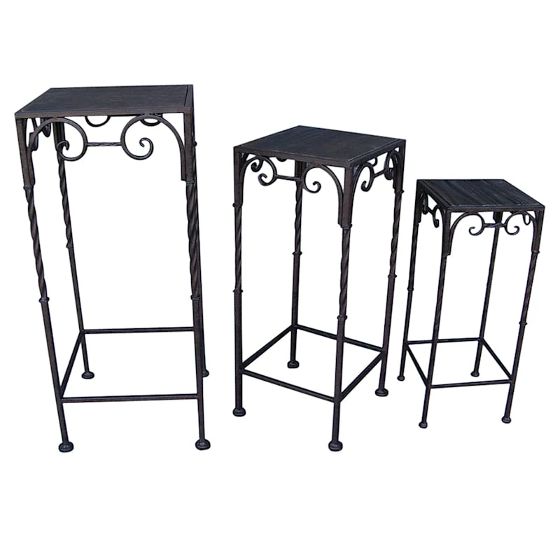 Square Wood Top Plant Stand With Brown Twist Metal Leg, Small 4 Square Wood Top Plant Stand With Brown Twist Metal Leg, Small - Image 2