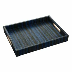 Tracey Boyd Black & Blue Striped Seagrass Woven Tray, 12x16