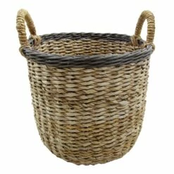 Tracey Boyd Natural Banana Leaf & Rattan Round Basket, Medium