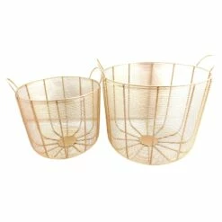 Tracey Boyd Round Gold Metal Storage Basket, Medium