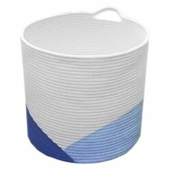 White & Blue Cotton Rope Storage Basket, Medium