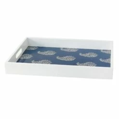 White & Blue Printed Tray, 18x12