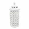 White Ceramic Cutout Cylinder, 15" -Storage supplies shop white ceramic cutout cylinder 15