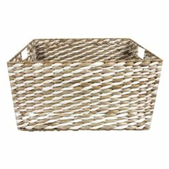 White & Natural Cattail Storage Basket, Medium