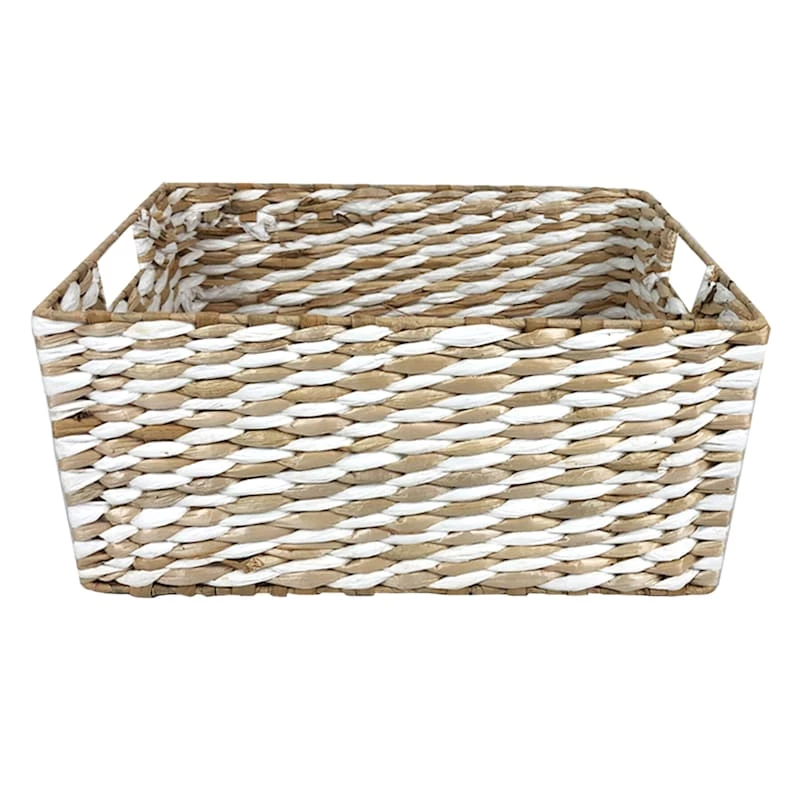 White & Natural Cattail Storage Basket, Small 3 White & Natural Cattail Storage Basket, Small