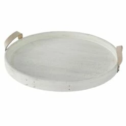 White Round Wooden Decorative Tray, 21"
