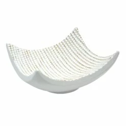 White Striped Beaded Tray, 7"