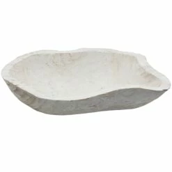 Whitewashed Organic Wooden Decorative Bowl, 21x11