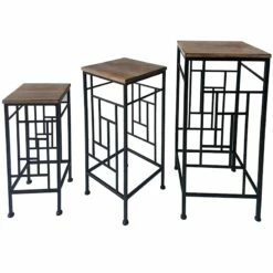 Wood Top Plant Stand With Metal Frame, Medium