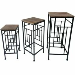 Wood Top Plant Stand With Metal Frame, Small