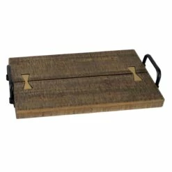 Wood Tray With Metal Handles, 17x10