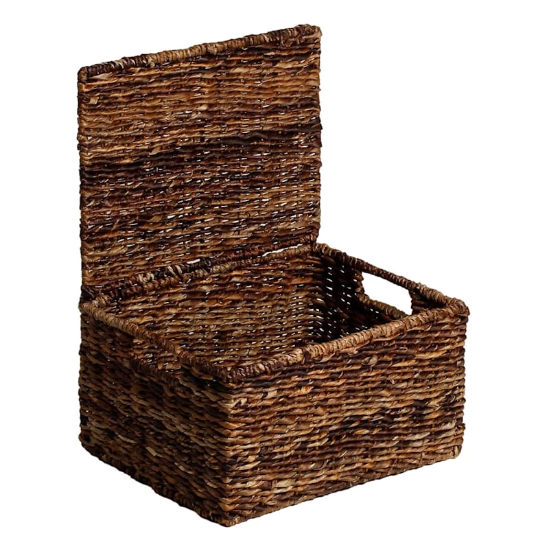 Woven Abaca Storage Basket With Lid, Large 3 Woven Abaca Storage Basket With Lid, Large