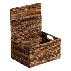Woven Abaca Storage Basket With Lid, Medium